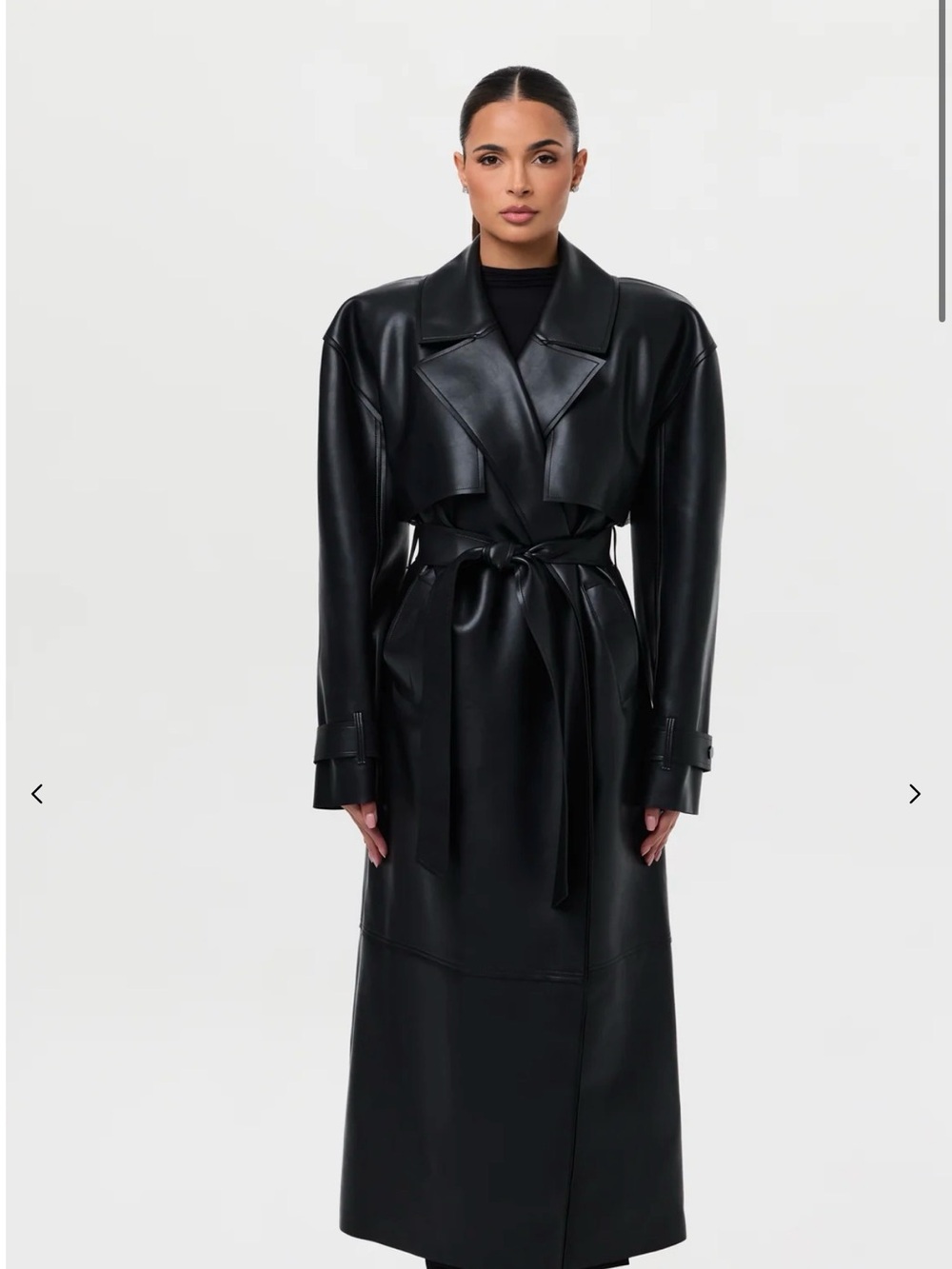 naked wardrobe Black Faux Leather Trench with Self-Tie Waist